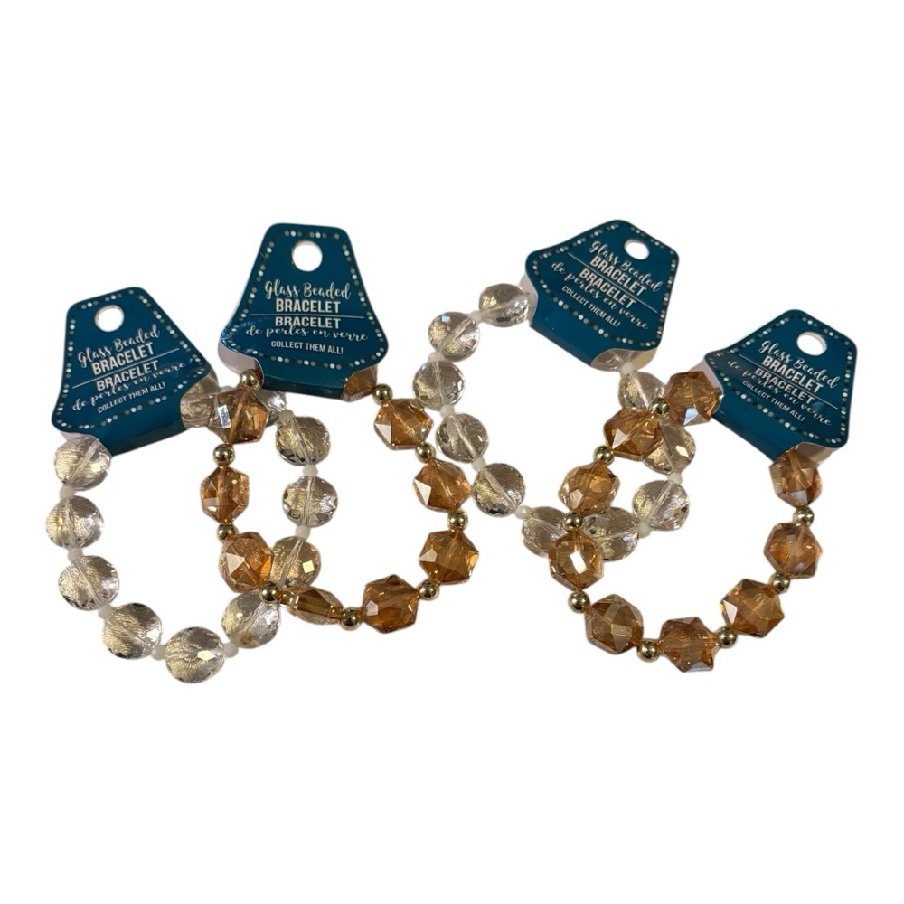 Charming Charlie Set of 4 Glass Beads Stretch Bracelets OS Clear / Champagne